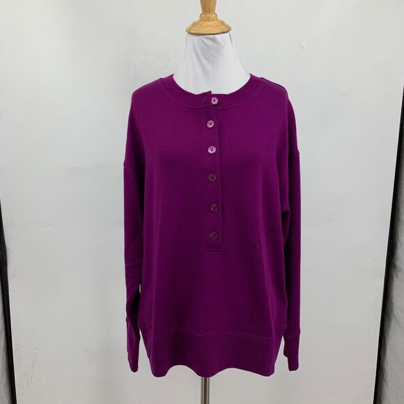 Athleta Sweatshirt Womens S Small Eggplant Balanced Henley Dropped Shoulder - Picture 2 of 12